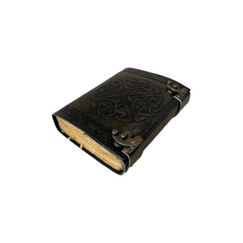Chakra Leather Journal Charcoal Embossed Book of Spells Prop Antique Handmade Paper Personal Organizer Gift for Women Writing